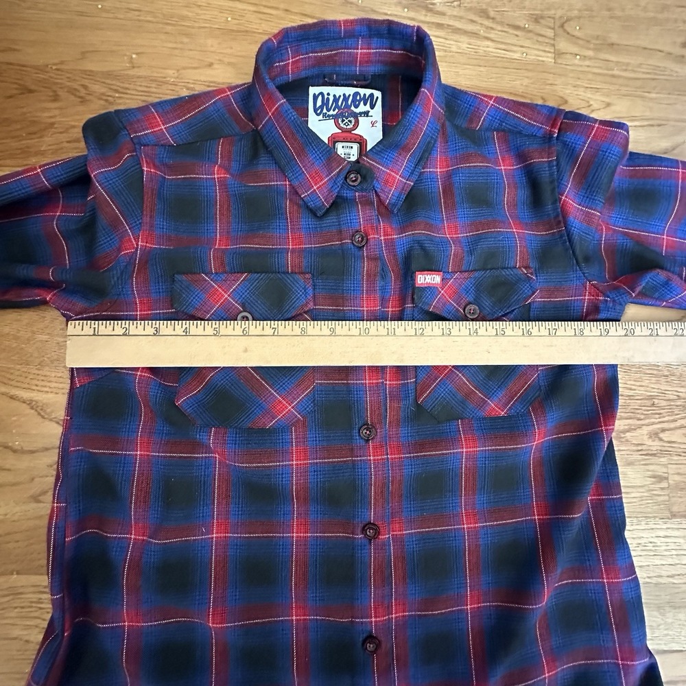 Dixxon Flannel Hometown Shirt Mens large Red Blue Plaid Long Sleeve button up - Picture 9 of 11